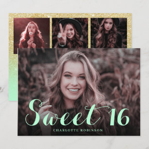 Invitation Fille or parties scintillant chic menthe 4 photo d