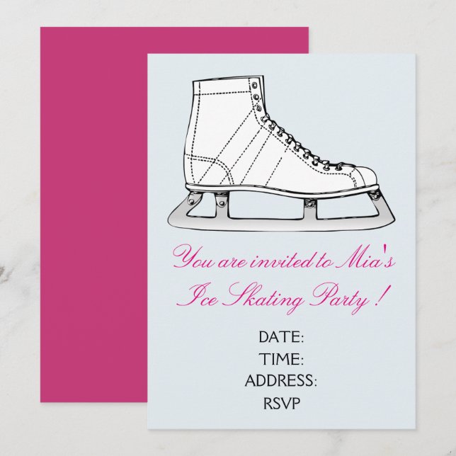 Invitation Fille ou ado de patinage sur glace (Devant / Derrière)