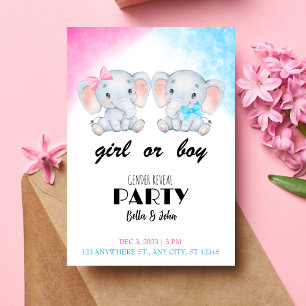 Invitation Fille ou garçon bébé éléphant Genre Reveillez Invi