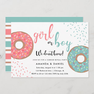 Invitation Fille ou garçon / Bleu ou Pink Donuts Révélation d