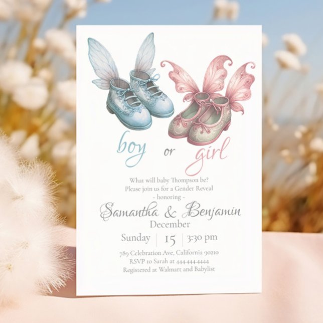 Invitation Fille ou garçon Chaussures élégantes Fête de révél (Créateur téléchargé)