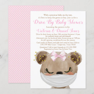 Invitation Fille Ours avec Masque Drive By Baby Shower
