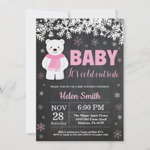 Invitation Fille ours polaire hiver Baby Shower Tableau craie