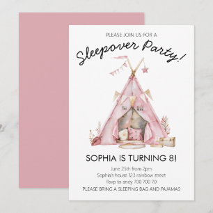 Invitation Fille Pajama Party Glamping Tente Slepover Anniver
