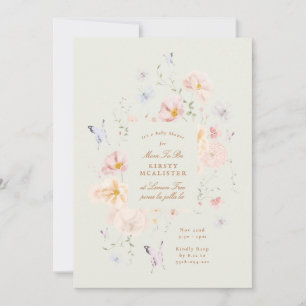 Invitation Fille Papillon Floral Vert Sauge Baby Shower