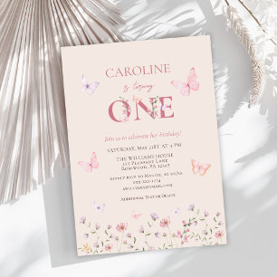 Invitation Fille papillon premier anniversaire