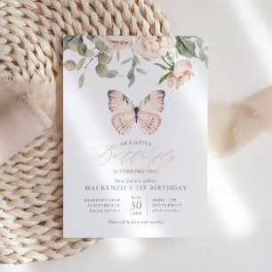 Invitation Fille papillon rose fête d'anniversaire