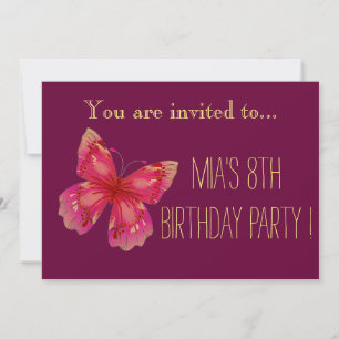 Invitation Fille papillon rose ou entre fête d'anniversaire
