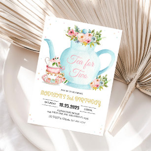 Invitation Fille Par-Thé Floral Or Rose Whimsical Anniversair