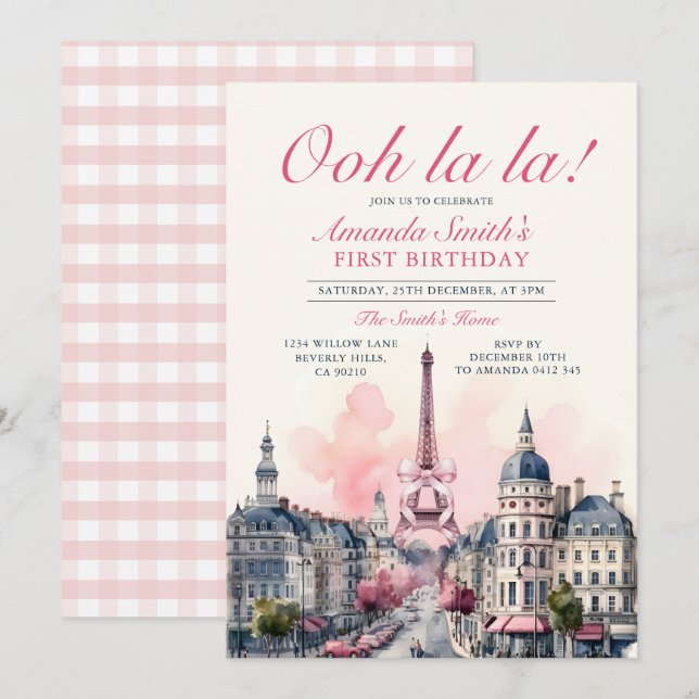 Invitation Fille Paris Pâtisserie 1ère Soirée Anniversaire Ro (Devant / Derrière)