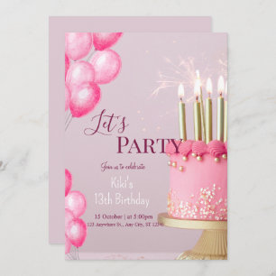 Invitation fille parties scintillant rose mignon anniversaire