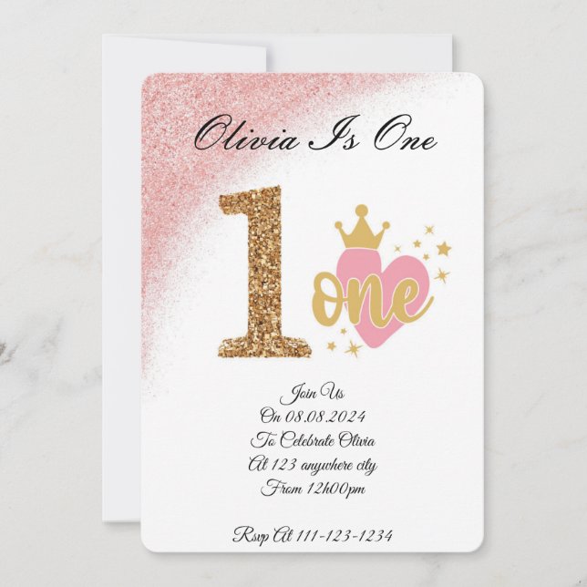 Invitation Fille parties scintillant rose princesse anniversa (Devant)