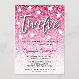 Invitation Fille Parties scintillant rose Texture 12e fête d'