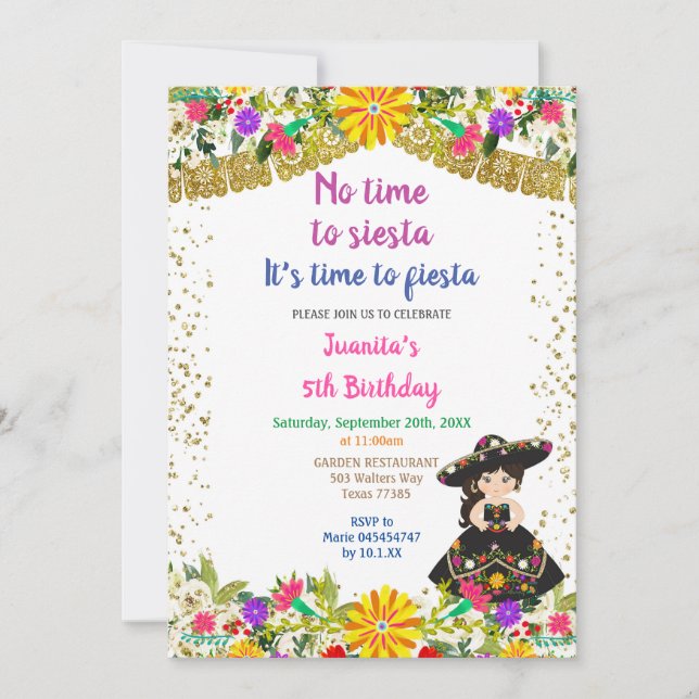 Invitation Fille Pas le temps de Siesta Il est temps pour une (Devant)