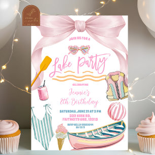 Invitation Fille pastel rose à l'arcade lac fête d'anniversai