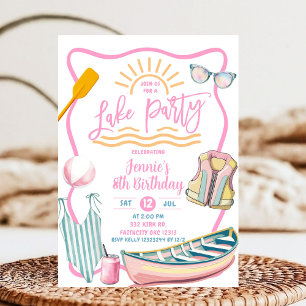 Invitation Fille pastel rose fête au lac anniversaire