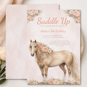 Invitation Fille Peach Floral Cheval 8e Anniversaire