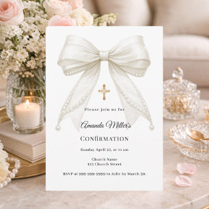 Invitation Fille perles ivoire élégant Confirmation