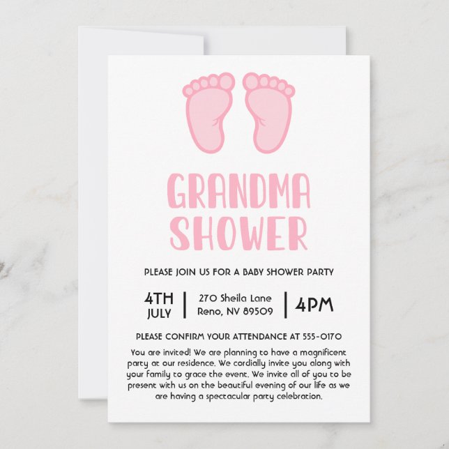 Invitation Fille pieds premier Baby shower grand-mère (Devant)