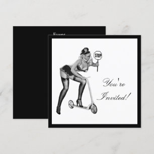 Invitation Fille pin-up de style noir et blanc 1