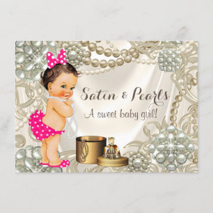 Invitation Fille Pink Satin Pearl Baby Girl Douche