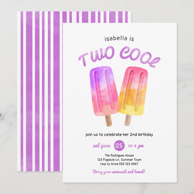 Invitation Fille Popsicle Été 2e fête d'anniversaire (Devant / Derrière)