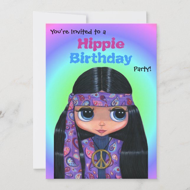 Invitation Fille pourpre hippie de hippie de Paisley de fête (Devant)