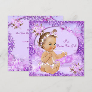 Invitation Fille Précieuse Baby Shower Floral Violet