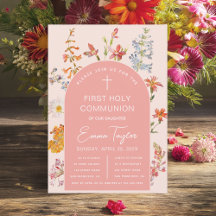 Fille première communion Fleurs sauvages Arc rose 