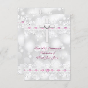 Invitation Fille première sainte communion Argent blanc