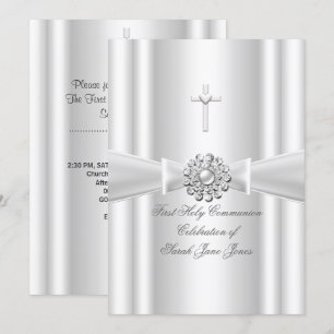Invitation Fille première sainte communion Argent blanc