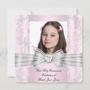Invitation Fille première sainte communion jolie rose Photo 2