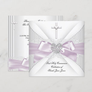 Invitation Fille première sainte communion rose blanc gris co