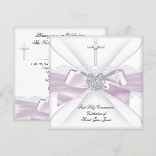Invitation Fille première sainte communion rose Coeur blanc 2