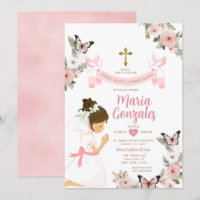 Fille priant la première sainte communion rose flo