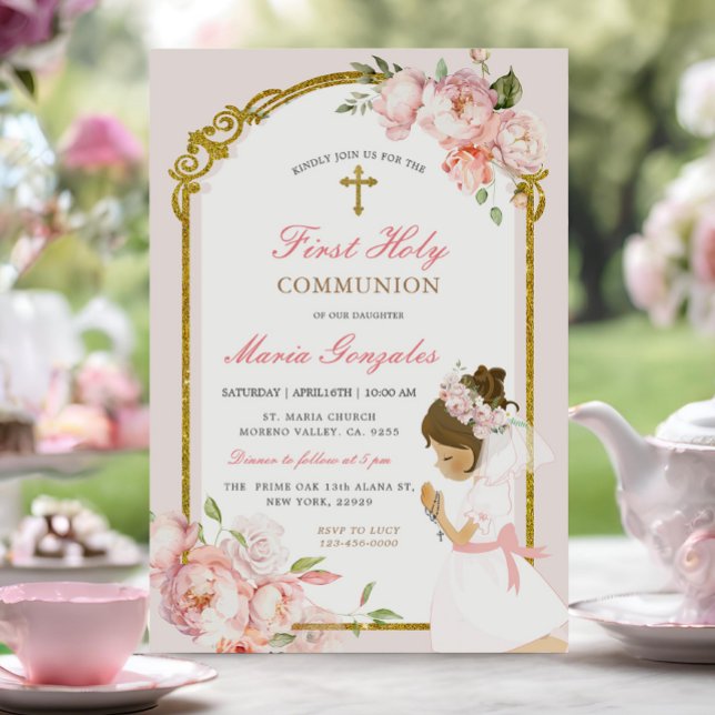 Invitation Fille priant l'or première sainte communion cheveu (Créateur téléchargé)