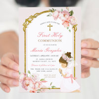 Fille priant l'or première sainte communion rose f
