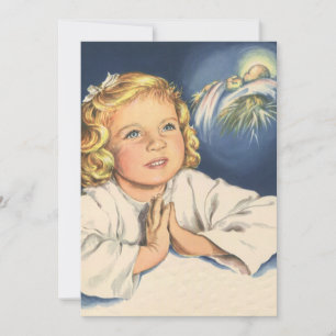 Invitation Fille priant pour Jésus-Christ, prières au coucher