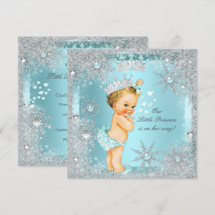 Invitation Fille Princesse Baby Shower Bleu Turquoise Cœurs B