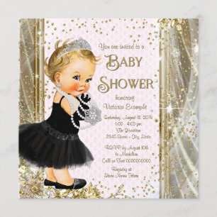 Invitation Fille Princesse Petite Dame Rose Or Baby Shower