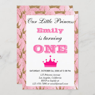 Invitation Fille princesse rose et or Parties scintillant pre