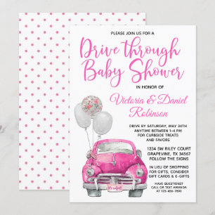 Invitation Fille qui traverse la douche de bébé en voiture