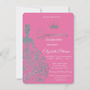 Invitation Fille Robe Pailletée Argent Chic Fuschia