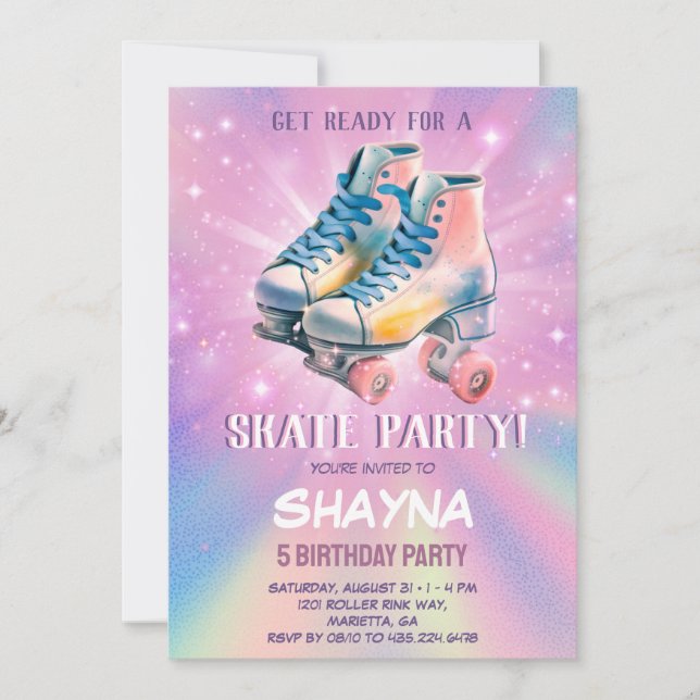 Invitation Fille Roller Patinage Anniversaire (Devant)