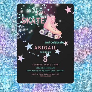 Invitation Fille Roller Patinage Noir Neon 8e fête d'annivers