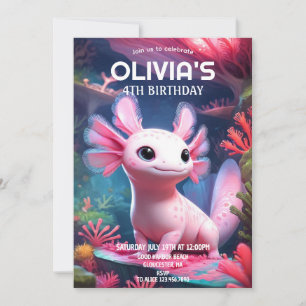 Invitation Fille rose Axolotl Anniversaire