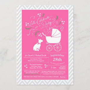 Invitation Fille rose Baby shower de Chien Bull Terrier
