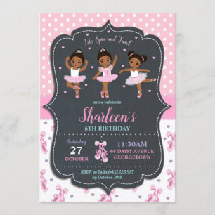 Invitation Fille rose Ballerina Anniversaire Tutu Ballet Dans