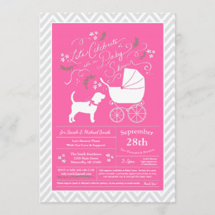 Invitation Fille rose Beagle Baby shower de chien