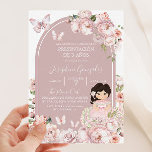 Invitation Fille Rose Boho Floral Présentation De 3 Ans